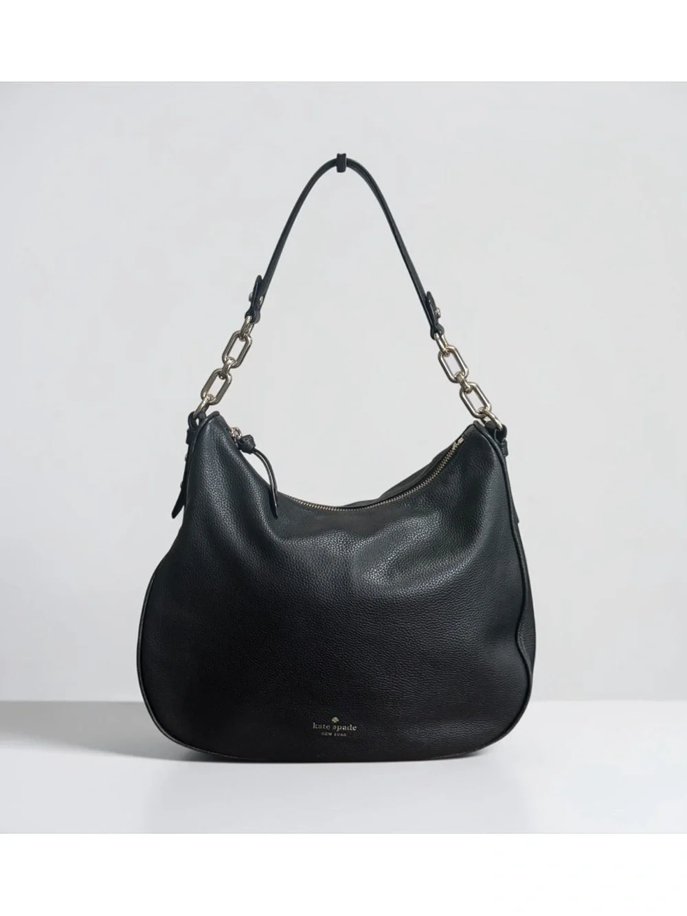 Kate Spade New York Black Pebbled Leather Shoulder Hobo with Chain Accents! EUC!
